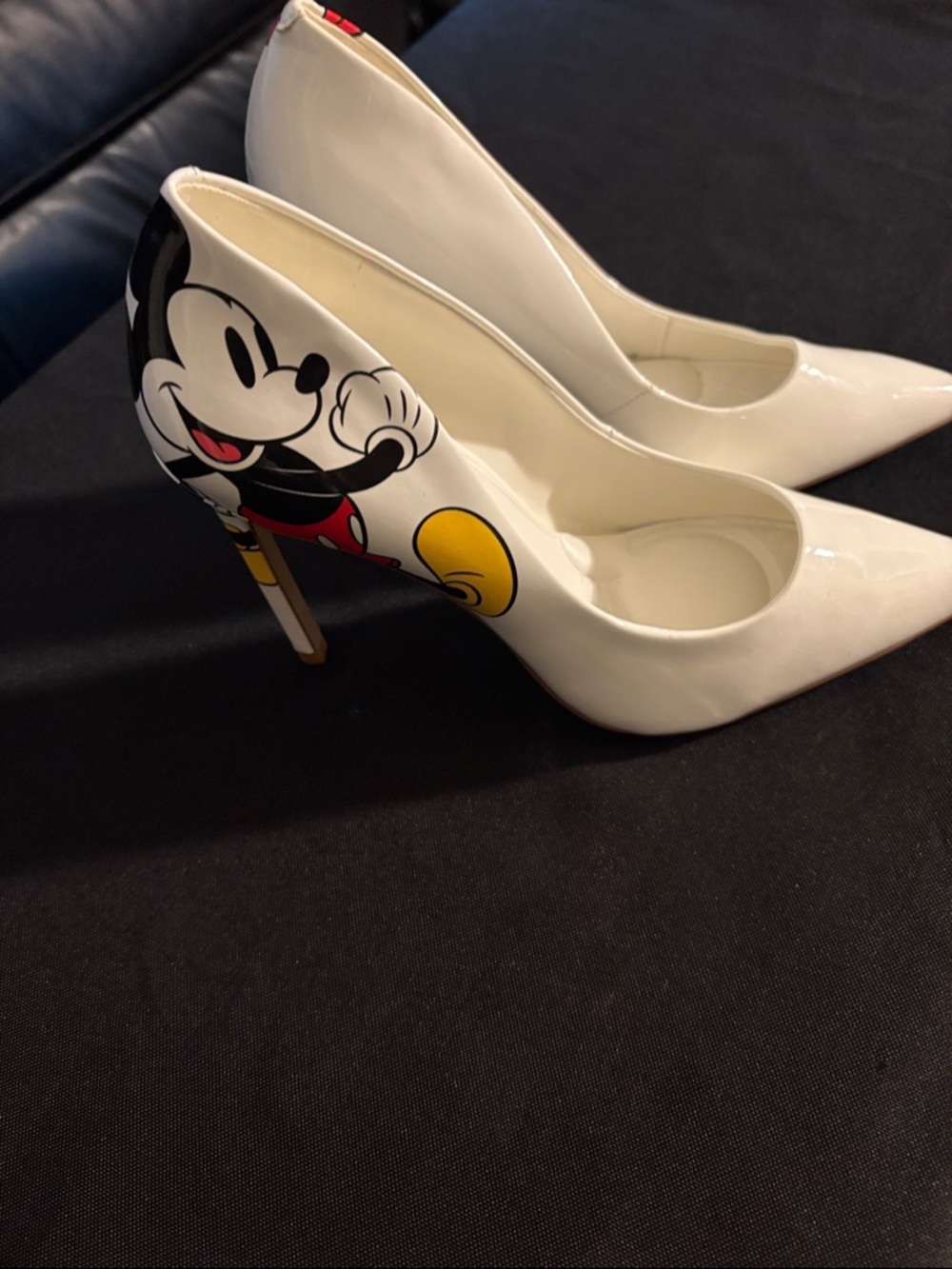 Aldo White Patent Pumps with Mickey Mouse Graphic